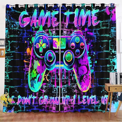 Qiqumax Gamepad Gardinen Verdunkelungsvorhänge Für Kinderzimmer Jungen Games Blickdicht Vorhänge Graffiti-Gamepad Für Gamer Verdunkelungsvorhang (5,150x166cm(BxH)/ 75x166cmx2) von Qiqumax