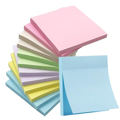 (12 Blöcke) Haftnotizen 76x76mm Post, Sticky Notes Pastell Post Stickies Colourful, Klebezettel zum Beschriften, Super Sticking Power Memo Pads sticky notes für Schule, Zuhause, Büro, 60 Blatt/Bücher von Qiseven