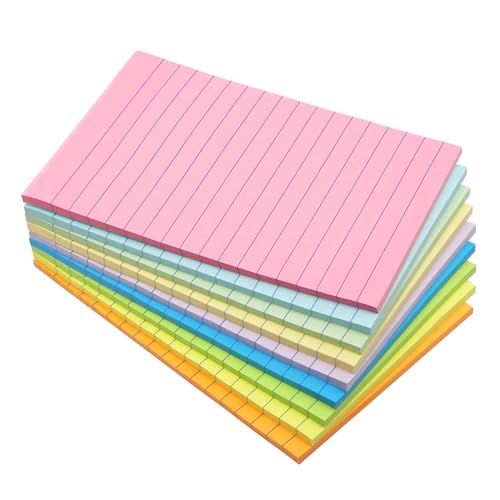 9 Farbige Haftnotizen Notizzettel, 100 mm x 150 mm Sticky Notes, 9 Pastelllinierte Haftnotizzettel Klebezettel Bunt, Super Haftkraft, große Haftnotizen für Büro, Zuhause, Schule, Meetings von Qiseven