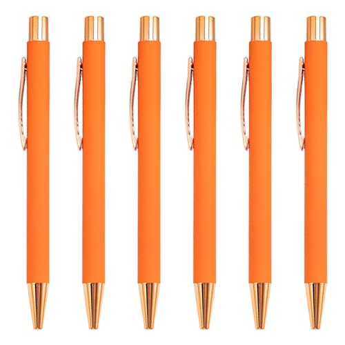 QishGO 6 x Kugelschreiber, 1,0 mm, einziehbarer Kugelschreiber, Rollerball, glattes Schreiben, Schreibwaren, Schule, Bürobedarf, Orange, 6 Stück von QishGO