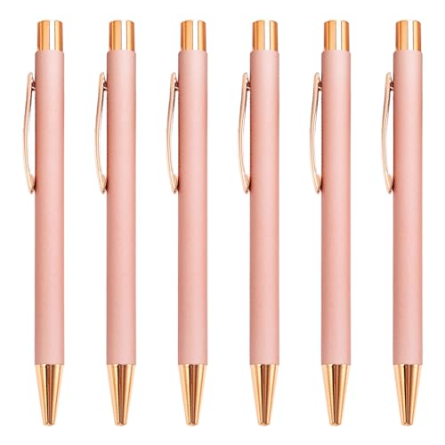 QishGO 6 x Kugelschreiber, 1,0 mm, einziehbarer Kugelschreiber, Rollerball, glattes Schreiben, Schreibwaren, Schule, Bürobedarf, Roségold von QishGO