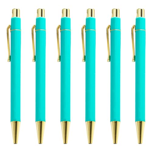 QishGO Smppth Kugelschreiber, einziehbar, 1,0 mm, Signaturstift, Business-Stift, Ölstift für Schule, Büro, Arbeit, Blaugrün, 6 Stück von QishGO