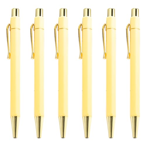 QishGO Smppth Kugelschreiber, einziehbar, 1,0 mm, Signaturstift, Business-Stift, Ölstift für Schule, Büro, Arbeit, Bonbongelb, 6 Stück von QishGO