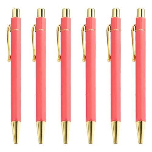 QishGO Smppth Kugelschreiber, einziehbar, 1,0 mm, Signaturstift, Business-Stift, Ölstift für Schule, Büro, Arbeit, Hellrot, 6 Stück von QishGO