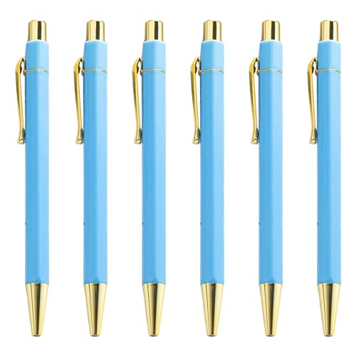 QishGO Smppth Kugelschreiber, einziehbar, 1,0 mm, Signaturstift, Business-Stift, Ölstift für Schule, Büro, Arbeit, Macaron-Blau, 6 Stück von QishGO