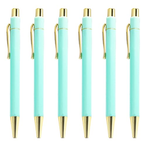 QishGO Smppth Kugelschreiber, einziehbar, 1,0 mm, Signaturstift, Business-Stift, Ölstift für Schule, Büro, Arbeit, Mintgrün, 6 Stück von QishGO