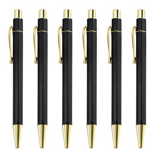 QishGO Smppth Kugelschreiber, einziehbar, 1,0 mm, Signaturstift, Business-Stift, Ölstift für Schule, Büro, Arbeit, Schwarz, 6 Stück von QishGO