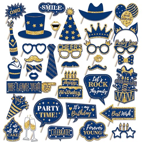 36 PCS Geburtstag Foto Booth Requisiten Party Supplies Foto Box Zubehör Urlaub Bild Dekorationen Foto Booth Requisiten für Geburtstag Karneval Halloween Gefälligkeiten Pose Zeichen Kit Spaß für Party von Qiuboluny