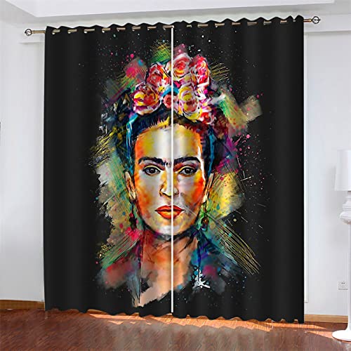 Qiuka Kunst Vorhang Blickdicht 2er Set für kinderzimmer,Weihnachts Vorhang2er Set 3D Ösenvorhang Frida Kahlo Ölgemälde Muster Modernen Vorhänge für Wohnkultur140x160cm BxH von Qiuka