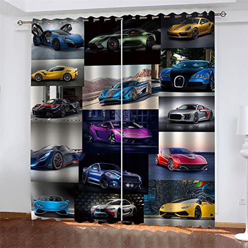 Qiuka Sport Deko Vorhange Dunkel mit Motiv für Weihnachten,Weihnachts Vorhang2er Set 3D Ösenvorhang Rennwagen Sportwagen Rennen Muster Kind Gardine für Wohnkultur280x250cm BxH von Qiuka