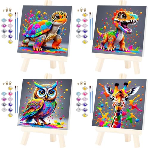 Qiukoo 4 Stück Malen Nach Zahlen Kinder ab 6-10 - Malen Nach ZahlenTierer 30 X 30 cm - Malen Kinde Dinosaurier, Giraffe, Schildkröte, Eule - Mädchen 6-10 Jahre Geschenkideen von Qiukoo