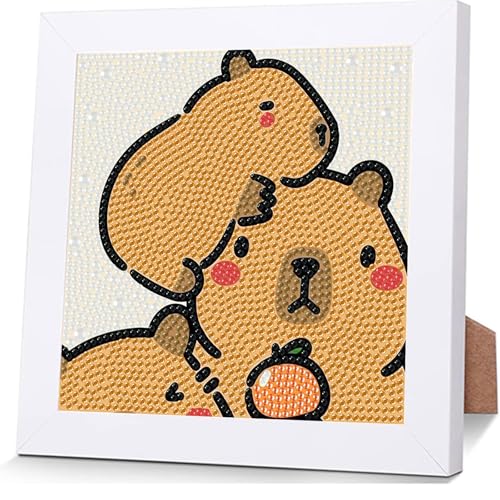 Qiukoo Diamond Painting Kinder ab 6 Jahre Diamant Painting Bilder mit Rahmen Diamond-painting Tiere Capybara Bastelset Kinder ab 7 8 9 10 11 12 Jahre Geschenke Kind (Gelb) von Qiukoo