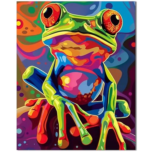 Qiukoo Malen Nach Zahlen ab 9 Jahre Tiere Frosch - Malen Nach Zahlen Erwachsene Kinder - Diy Gemälde mit 4 Pinsel Leinwand Acrylfarbe Geschenk oder als Dekoration 40 x 30 von Qiukoo