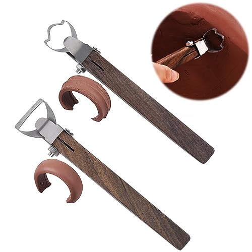 Qivine 2 Stück Modellierwerkzeug, Keramik Griffen Sculpting Werkzeug Ton Modellier Werkzeug mit Holzgriff, Clay Carving Tools für Anfänger DIY Handwerk Töpfer von Qivine