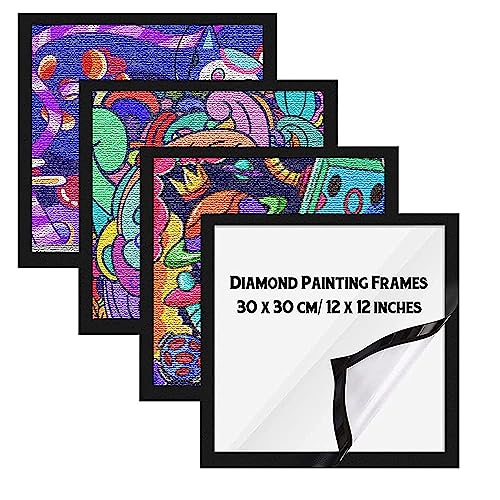 Qivine 4 Stück Diamond Painting Rahmen, Magnet Bilderrahmen, Diamond Painting Zubehör, Selbstklebend Magnetisch Bilderrahmen für Wanddekoration zu Hause, Schwarz (25 * 25cm) von Qivine