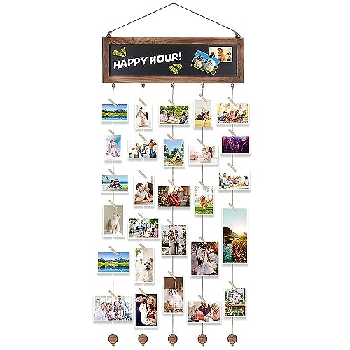 Qivine Fotowand, 40 × 103 cm Bilderrahmen Collage mit Tafel, 30 Holz Klammern und 3 Magneten, Moderner Wand Fotohalter Deko DIY Bilder Fotocollage für Geburtstag Hochzeit Weihnachten von Qivine