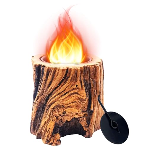 Qivine Tischkamin, 1h Brenndauer Flamme Bioethanol Tischfeuer mit Feuerlösch Deckel, 13 x 11 x12 cm Wurzel Form Tisch Kaminfeuer Deko Mini Tragbare Kamin für Indoor Outdoor von Qivine