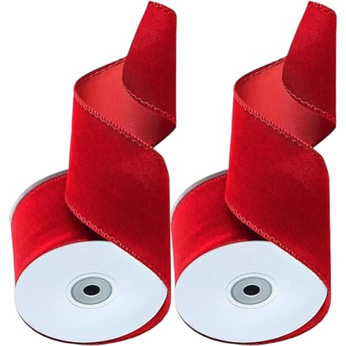 Qiwieod Geschenkband Rot 2 Rollen Samtstoffband, Weihnachtenband Schleifenband, Doppelseitiges Breites Für Handgefertigten Schleifenstrauß, 6.3 Cm X 4.5 M Satinband Rot Geschenkband Dekoband Schleifen von Qiwieod