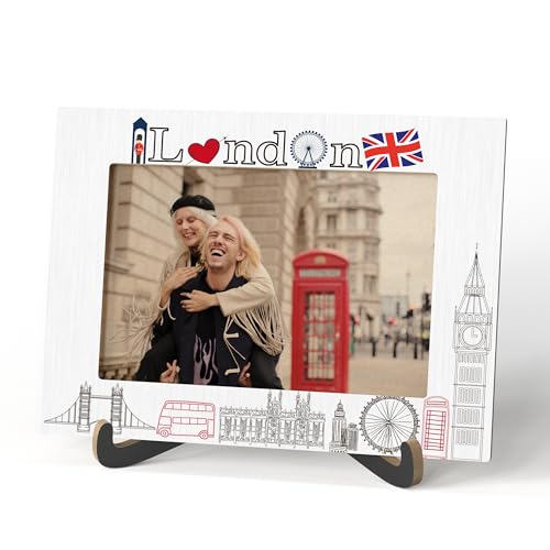 Qiwog London Photo Frame – London Tourist Attractions Holz Desktop Fotorahmen Dekoration mit Ständer – Familienurlaub, Flitterwochen, Hochzeit oder Jahrestag Bilderrahmen A03 von Qiwog