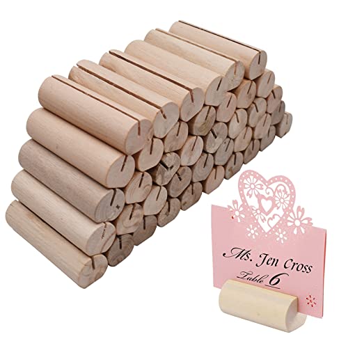 Qixuer Holz Kartenhalter,40 Stück Rustikale Halter Tischnummer Holz Kartenhalter Hochzeit Tischkartenhalter Namesschild Fotohalter Kartenhalter Platzkarte für Hochzeit Partys Restaurants Büro von Qixuer