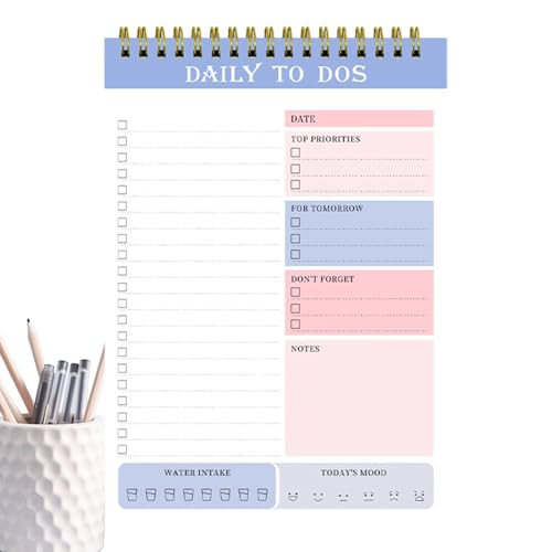 Täglicher Notizblock, täglicher To-Do-Listenplaner - Coil Undatierter Tagesplaner,Planungsnotizblock für Arbeit und persönlich organisierter, täglicher Agenda-Notizblock von Qizeroty