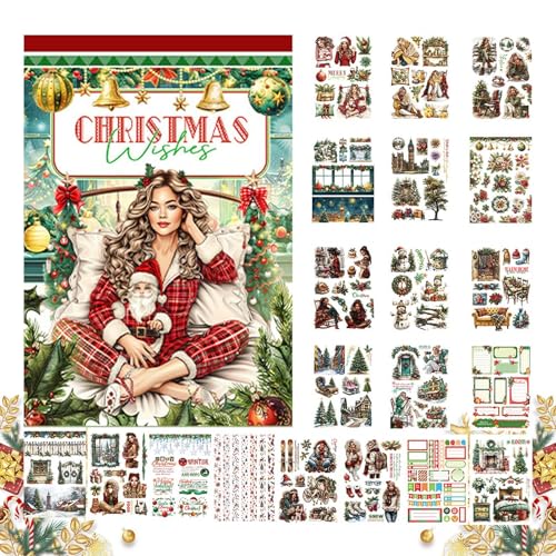 Weihnachts Ledger Aufkleber, Weihnachtliches Dekoratives Scrapbook Stickerbuch Set, Fotoalbum Dekorationsaufkleber Künstlerische Weihnachts Ledger Aufkleber Für Scrapbooking Karten Tagebücher von Qizeroty