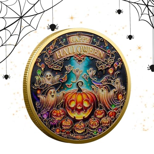 Qkbuza Fröhliche Halloween-Münze,Halloween-Sammelmünze,Goldfarbene, stabile Happy-Halloween-Münze aus Metall | Halloween-Partygeschenk, kreative Sammler-Gedenkmünze für, Mädchen, Kinder von Qkbuza