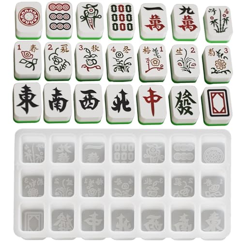 Qkbuza Mahjong-Silikonformen für Harz, Mahjong-Fliesenform, Domino-Gussformen, Chinesische Mahjong-Form aus Silikon, Epoxidharz-Gussformen für Schokoladen-Eiswürfelform von Qkbuza