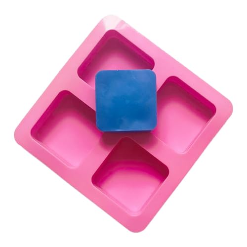 Qkbuza Quadratische Silikon-Kuchenformen, quadratische Silikon-Seifenform – Rosa, wiederverwendbar, 4 Mulden, antihaftbeschichtet, Silikonform, Lebensmittelherstellung für Cracker von Qkbuza