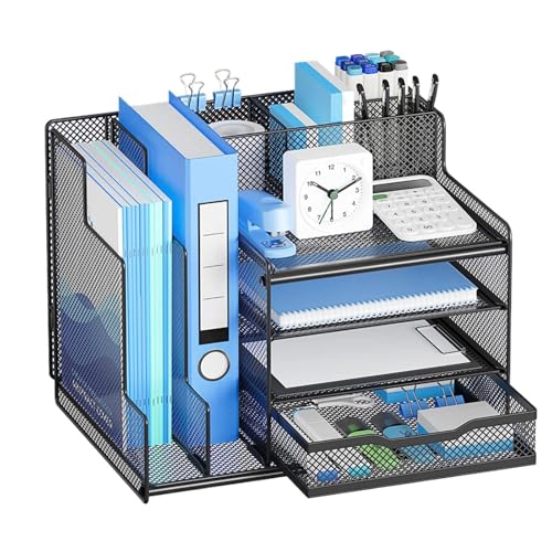 Qkbuza Schreibtisch-Organizer, Schreibtisch-Organizer und Zubehör – Schreibtisch-Organizer aus Metall mit 4 Ebenen – Briefablage mit Stifthalter, multifunktional, zur Aufbewahrung von von Qkbuza