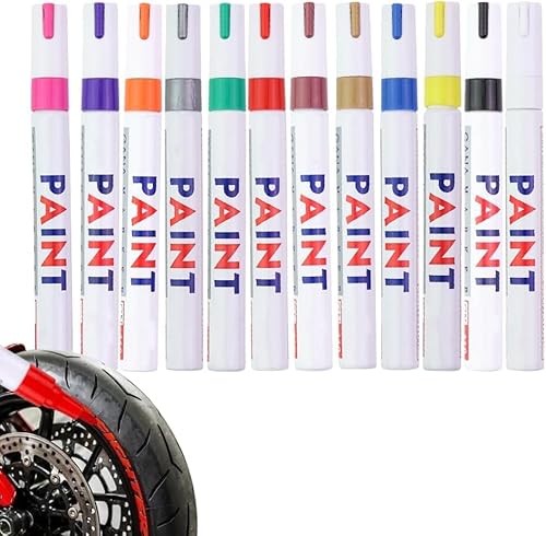 Qklovni Waterproof Tire Paint Pen, Non-Fading Tire Paint Pen, Car Tires Colorful Marker Pen Set, Premium Tire Marker Pens for Car Motorcycle Tire Lettering (12pcs) von Qklovni
