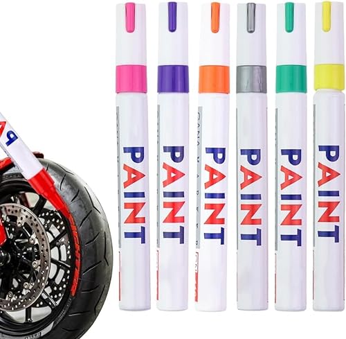 Qklovni Waterproof Tire Paint Pen, Non-Fading Tire Paint Pen, Car Tires Colorful Marker Pen Set, Premium Tire Marker Pens for Car Motorcycle Tire Lettering (6pcs-B) von Qklovni