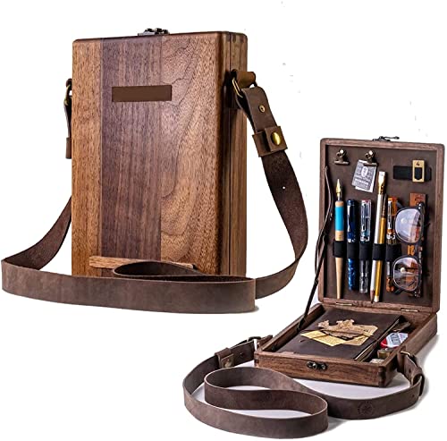 Qklovni Retro Writers Kuriertasche aus Holz, multifunktional, tragbar, handgefertigt, für kreative Architekten, Skizzierer, Schriftsteller (Holzfarbe) von Qklovni