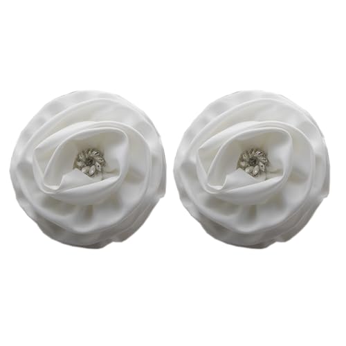 2 handgefertigte Stoff-Blumen-Applikationen DIY Spitze Floarl Patches Perlen Brosche Pin für Hochzeit Abendkleid Dekoration, 14 cm groß (weiß) von Qlavoca