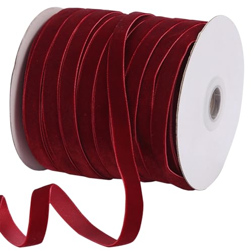 3/8 breite 50 -Meter -Samtband, langweinrotem Samtbänder, Samt -Weihnachtsbandrolle, Samtband für Bögen, Geschenkverpackung, Blumenstrauß von QmjdDymx