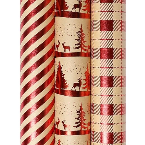 3pcs Weihnachtspapierpapier Kraftpapier Weihnachtspapier mit Elch & Weihnachtsbaum Heiße Stempel Cutable Weihnachtspapier für Geschenkverpackung, Weihnachtspapier 17x118 von QmjdDymx