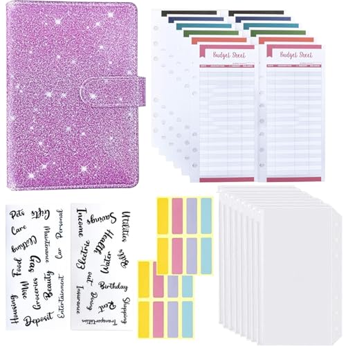 A6 Geldsparen Binder, Zipper-Taschen-Makkaron-Notizbuch, Leder PU Loose-Leaf Cash Budget Notebook mit Reißverschlussbeutel, Budgetpapier, Aufkleber von QmjdDymx