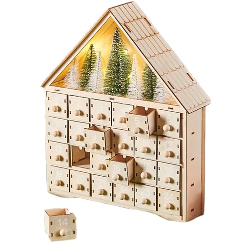 Diy Adventskalender Weihnachtsab Adventskalender mit LEDs Holz Adventskalender mit Weihnachtsbaum und 24 Schubladen Weihnachtsdekorationen für Erwachsene Kinder Geschenke Home Dekoration Adventskal von QmjdDymx