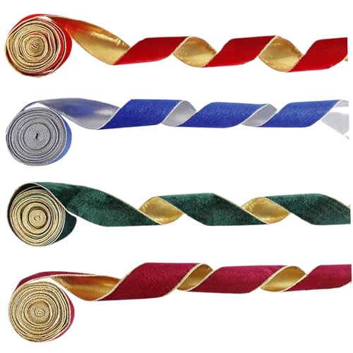 Herbstband, 4pcs Herbstband 6,6 ft verdrahtete Wildleder Gold Kante Herbstband Cuttable Kabelband mit Drahtfixen für Crafting -Kränze, Kabelband, Herbstband Kabelgebunden von QmjdDymx