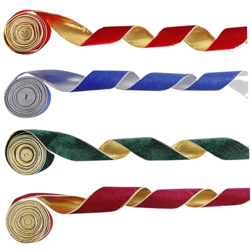 Herbstband, 4pcs Herbstband Kabel verdrahtet 16,4 Fuß Wildleder Gold Kante Fall Ribbon Schneiderband mit Drahtfestigkeit für Crafting -Kränze, Kabelband, Herbstband Kabelgebunden von QmjdDymx