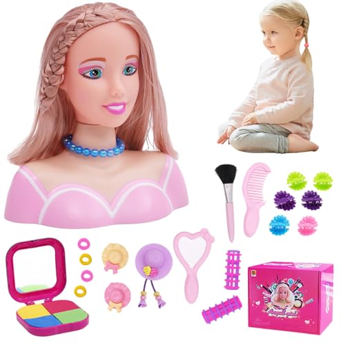 QmjdDymx Styling -Kopfpuppe für Kinder, 35 Prozent Make -up -Puppenkopf für Mädchen Set, simulierte Styling -Kopfpuppe für Kinder Make -up Lernen vor, Play -Spielzeug für Mädchen, Set 2 von QmjdDymx