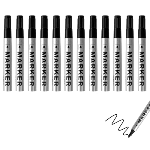 Qneneam 12 Set Schwarze Permanent Marker Wasserfeste, Lackstift zur Markierung, Rundspitze 2 mm, für Glas, Stein, Holz, Kunststoff und Papier, Permanent und schnell trocknend von Qneneam