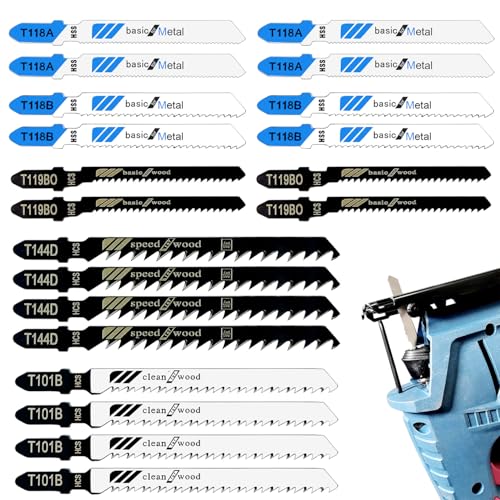 20-teiliges Stichsägeblätter-Sortiment von professionellen T-Griff Stichsägeblatt-Kits, Mehrzweck-Stichsägeblätter, Ersatzset für Holzschnitt, Kunststoff und Metallschneiden von Qoaimu