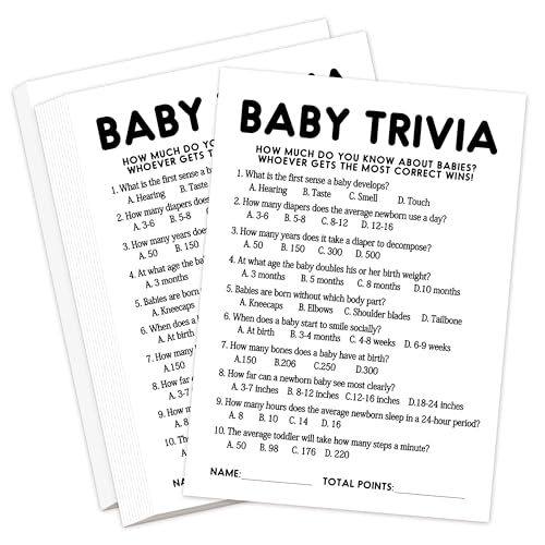 Qoamp Rustikales minimalistisches Thema, geschlechtsneutrale Karten, Babyparty-Spiele, 25 Baby-Trivia-Spiele mit 1 Antwortkarte, Geschlechtsoffenbarung und Baby-Ankündigung, Partyzubehör (B05) von Qoamp