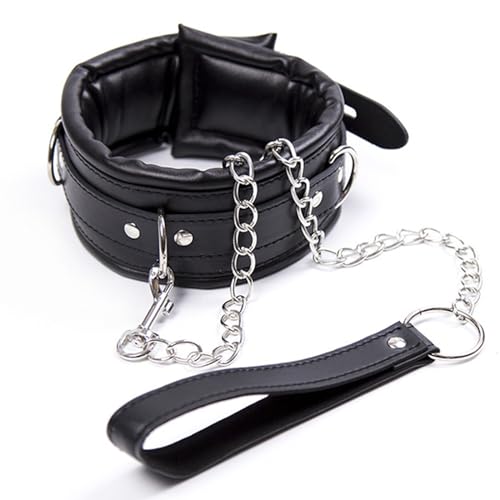 Lederhalsband mit Leine Ketten Halskette Kreis Damen Halsband Gotik Punk Rock Lederband Einstellbar Kragen mit Zugkette BDSMS Extrem Bondageset Sklavin Fesseln Sex Set Sexspielzeug für Paare ,Black von Qodpxxi