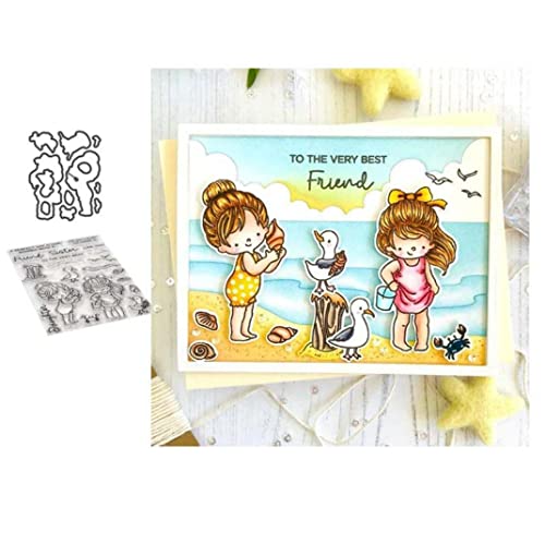 Qoiseys Beach Girl Silikon klare Stempel und Stanzformen Sets für Kartenherstellung, Metall Stanzformen Schnittschablonen für DIY Scrapbooking Fotoalbum Dekorative Papier Basteln Prägeschablone von Qoiseys