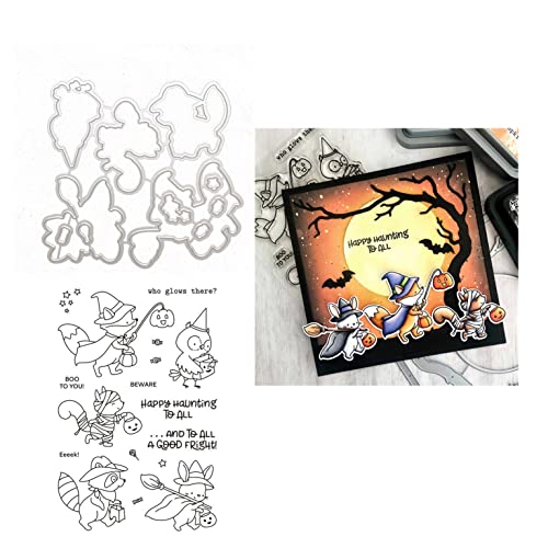 Qoiseys Halloween Fuchs Kürbis Silikon klare Stempel und Stanzformen Sets für Kartenherstellung, Metall Stanzformen Schnittschablonen für DIY Scrapbooking Fotoalbum Dekorative Papier von Qoiseys