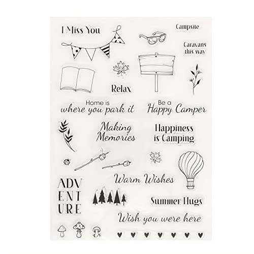 Qoiseys Happy Camper Clear Stamps for Card Making, Rubber Stamps for DIY Scrapbooking Photo Album Embossing Paper Craft Decor von Qoiseys