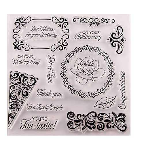 Qoiseys Hochzeitstag Blume Transparente Stempel für Kartenherstellung, Gummistempel für DIY Scrapbooking Fotoalbum Prägung Papier Basteln Dekor von Qoiseys