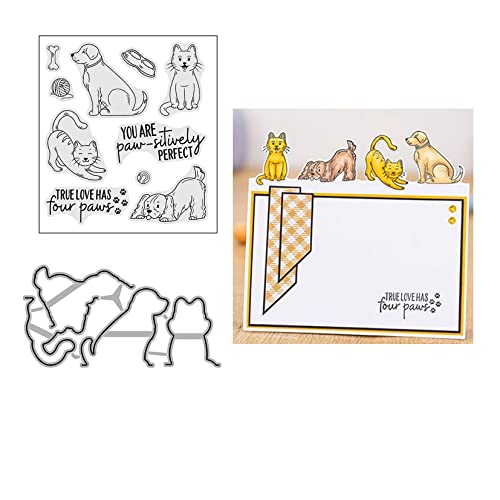 Qoiseys Hund und Katze transparente Stempel und Stanzformen Sets für Kartenherstellung, Stanzformen Stanzschablonen für DIY Scrapbooking Fotoalbum Dekorative Papier Basteln Prägeschablone von Qoiseys